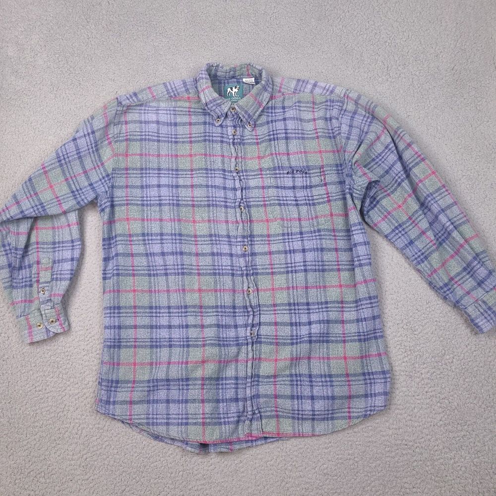 Big Dogs Flannel Shirt Mens Large Blue Green Plaid Button Down Cotton